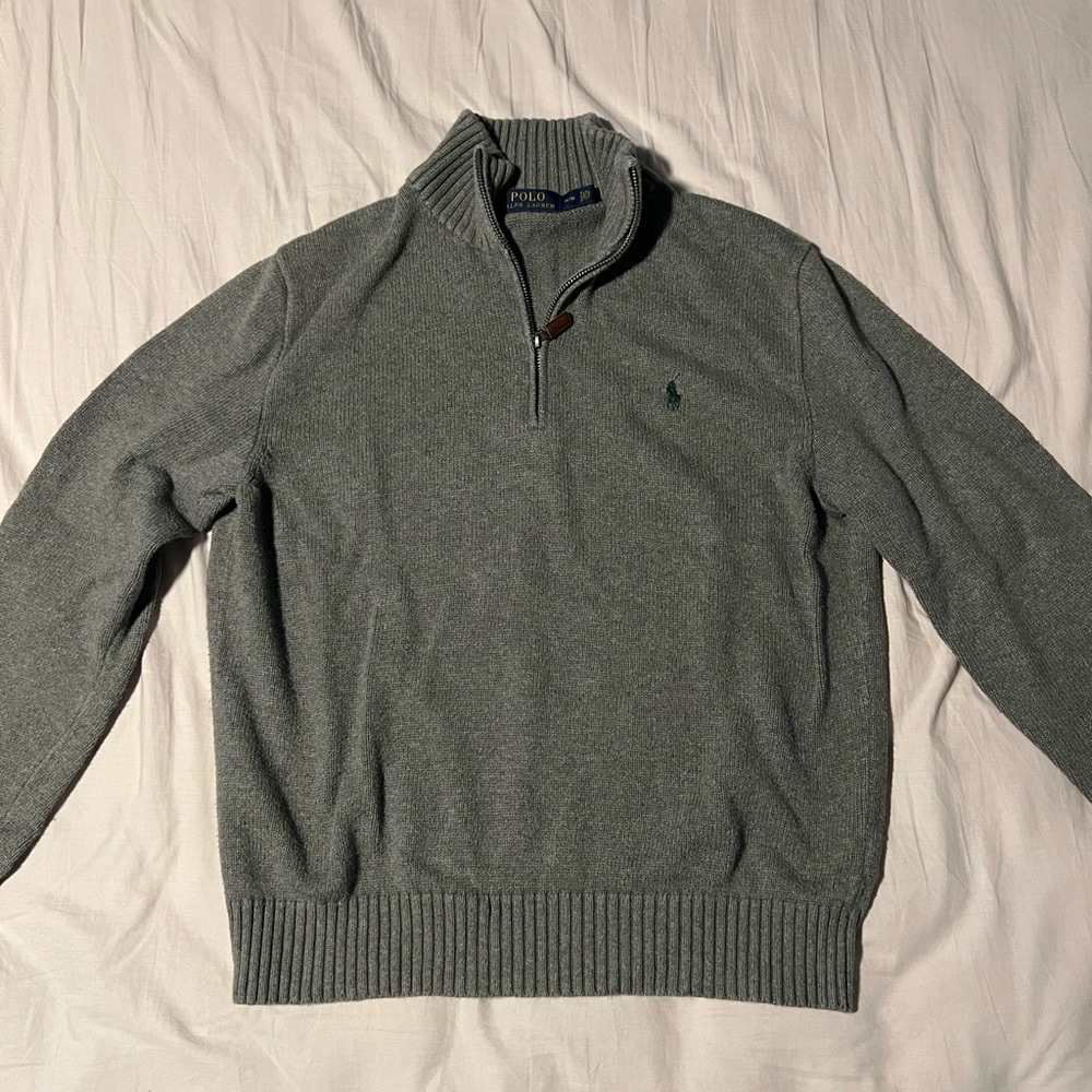 MENS POLO RALPH LAUREN GREY QUARTER ZIP SWEATER